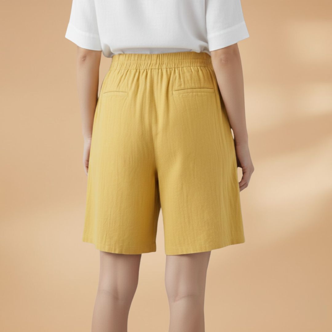 Drawstring Elasticated High Waist Wide Leg Linen Shorts