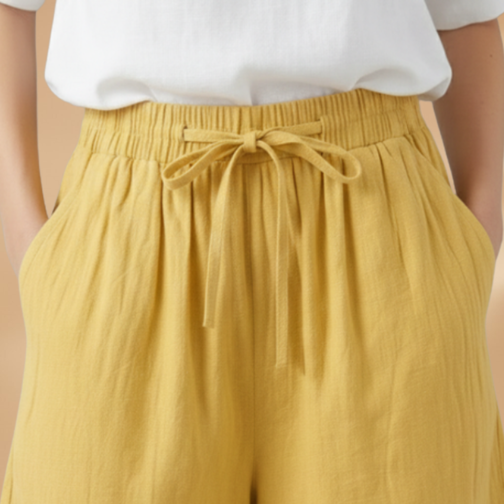 Drawstring Elasticated High Waist Wide Leg Linen Shorts