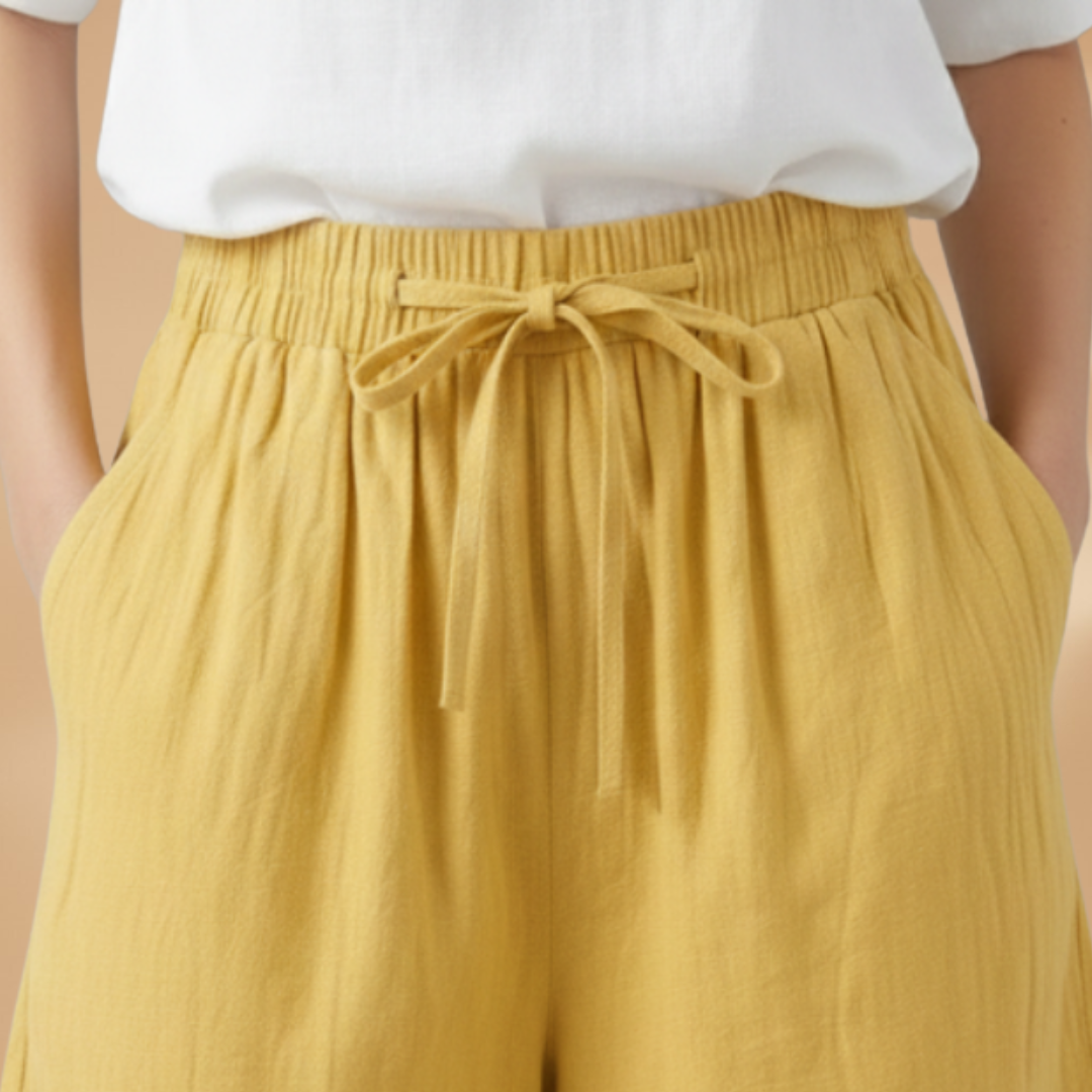 Drawstring Elasticated High Waist Wide Leg Linen Shorts