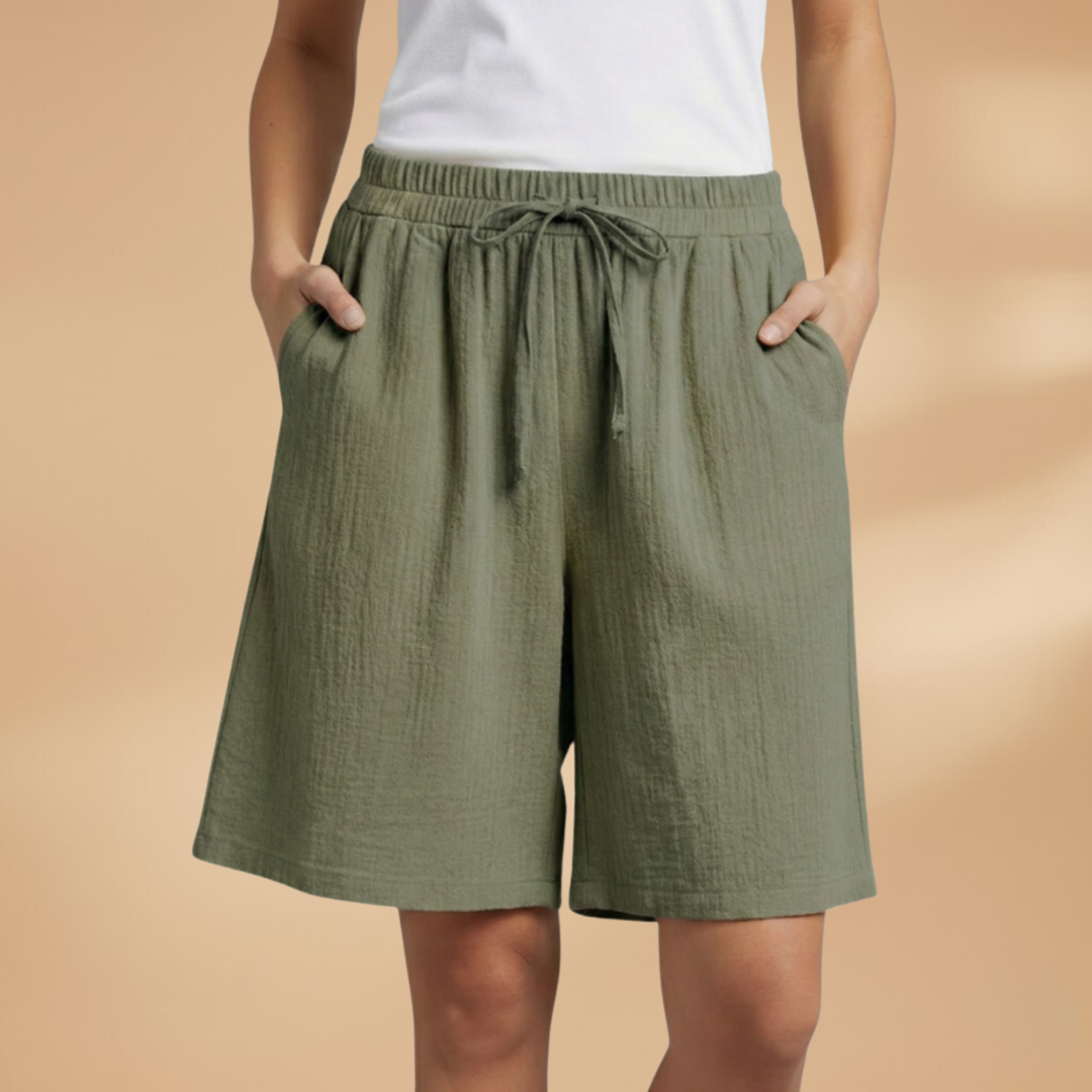 Drawstring Elasticated High Waist Wide Leg Linen Shorts