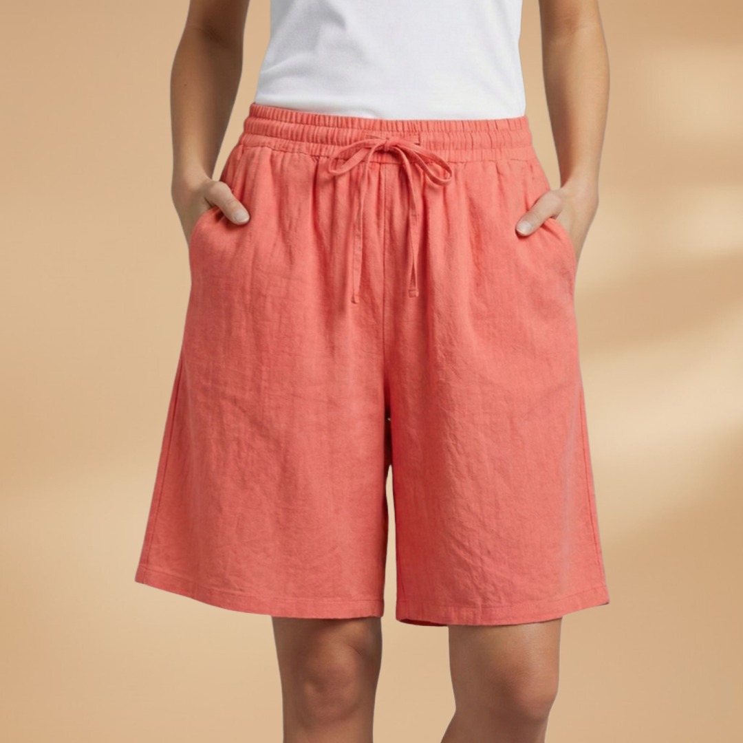 Drawstring Elasticated High Waist Wide Leg Linen Shorts
