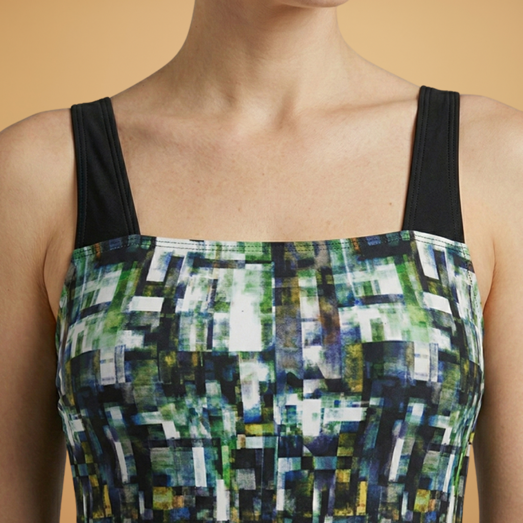 Abstract Print Square Neck Peplum Tankini with Boy Shorts