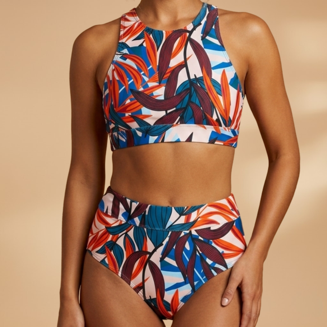 Tropical Print High Neck High Waisted Bikini