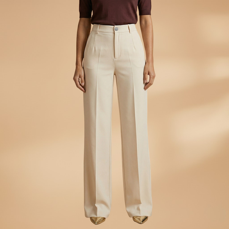 High Waist Pressed Crease Tailored Wide Leg Pant
