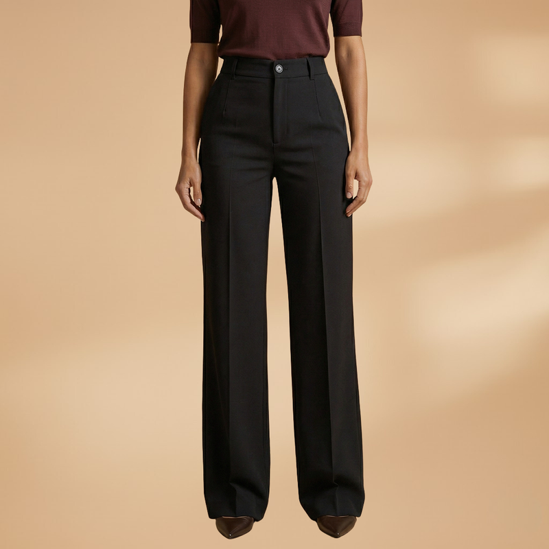 High Waist Pressed Crease Tailored Wide Leg Pant