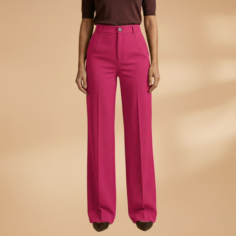 High Waist Pressed Crease Tailored Wide Leg Pant