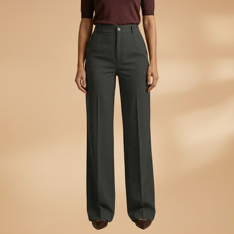 High Waist Pressed Crease Tailored Wide Leg Pant