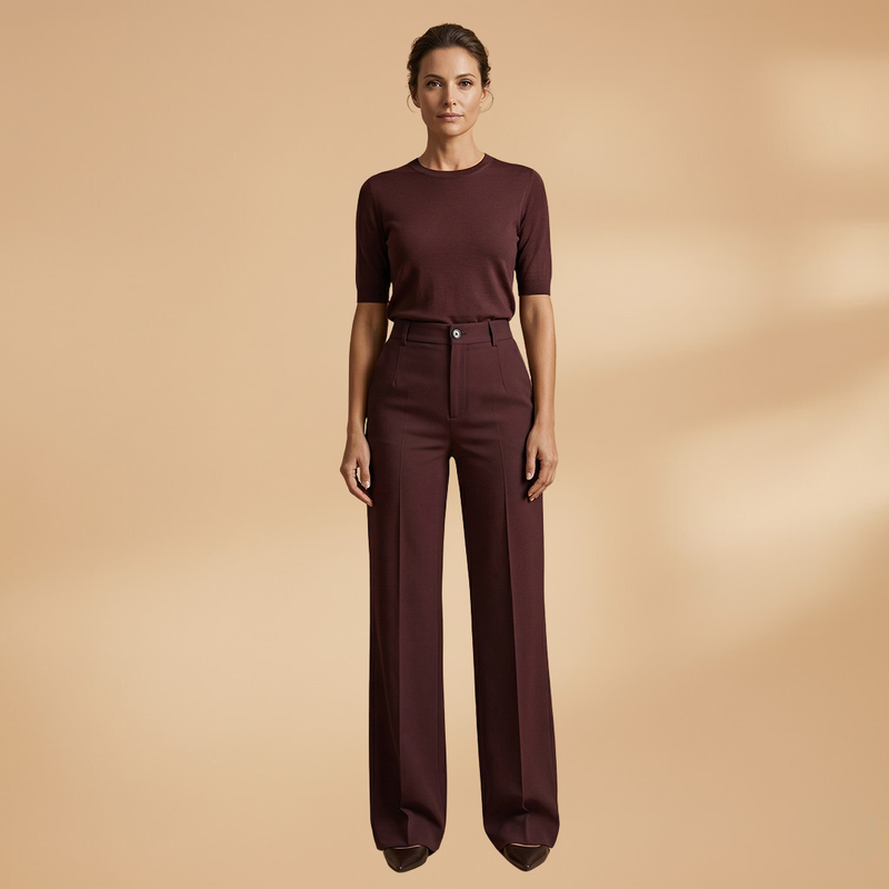 High Waist Pressed Crease Tailored Wide Leg Pant