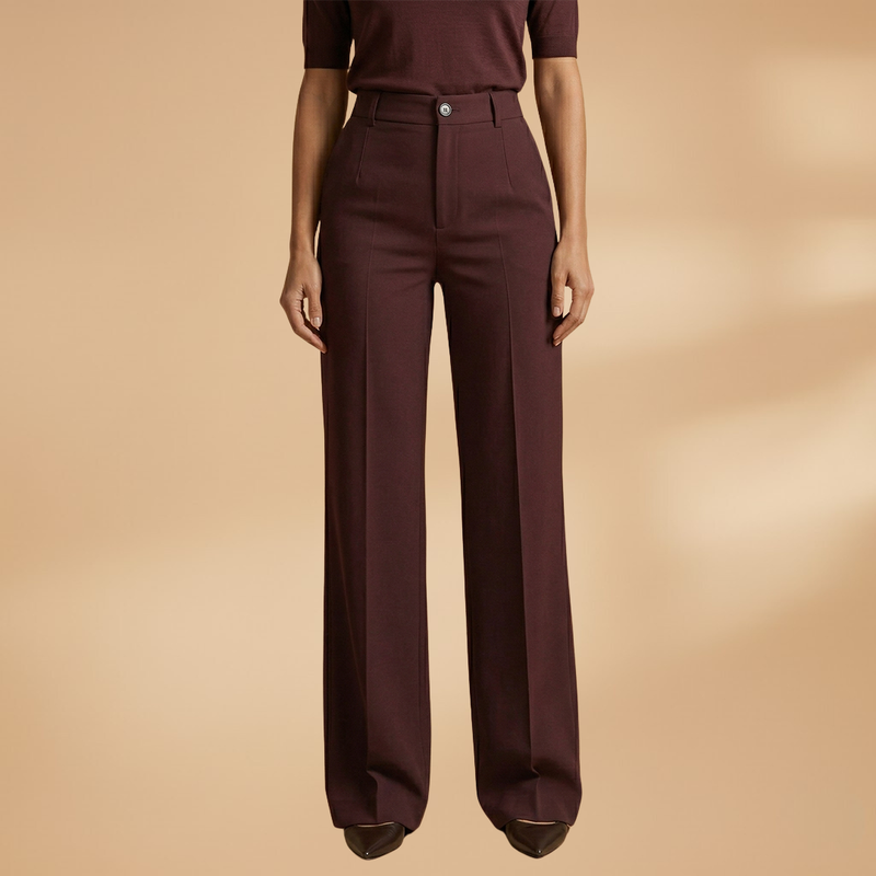 High Waist Pressed Crease Tailored Wide Leg Pant