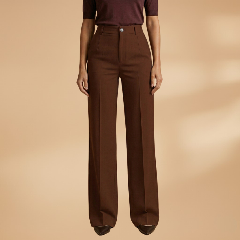 High Waist Pressed Crease Tailored Wide Leg Pant