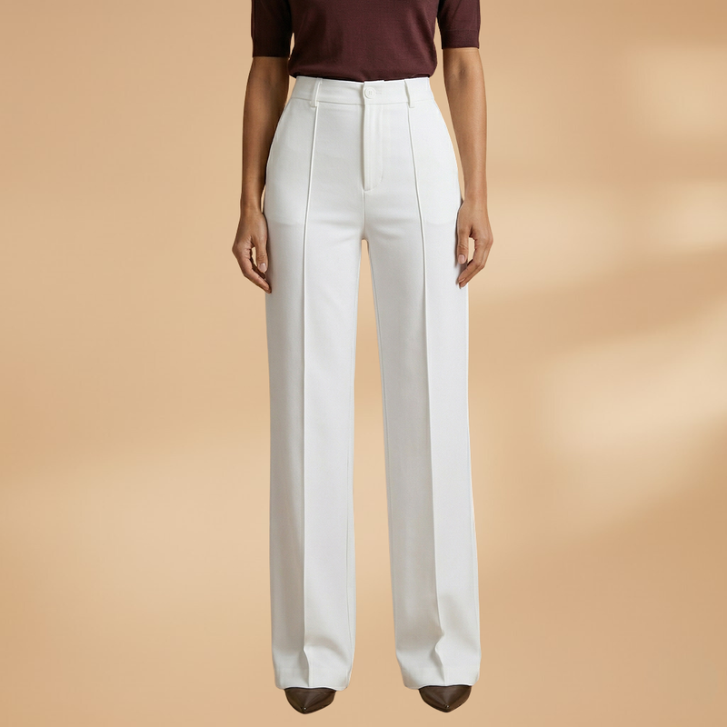 High Waist Pressed Crease Tailored Wide Leg Pant