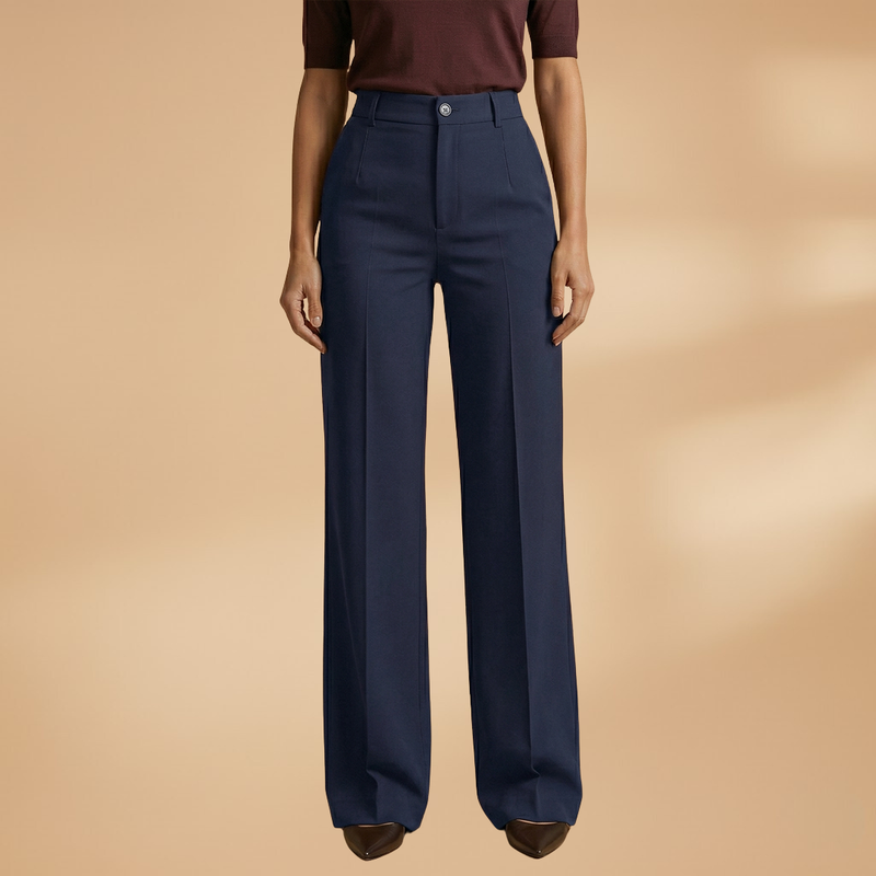High Waist Pressed Crease Tailored Wide Leg Pant