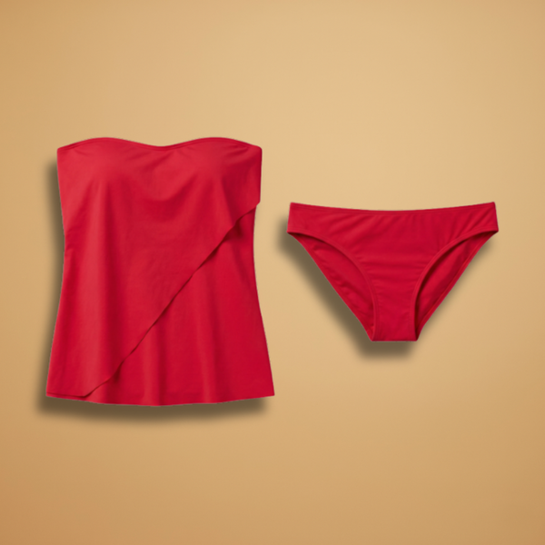 Strapless Sweetheart Ruffle Overlay Bandeau Tankini