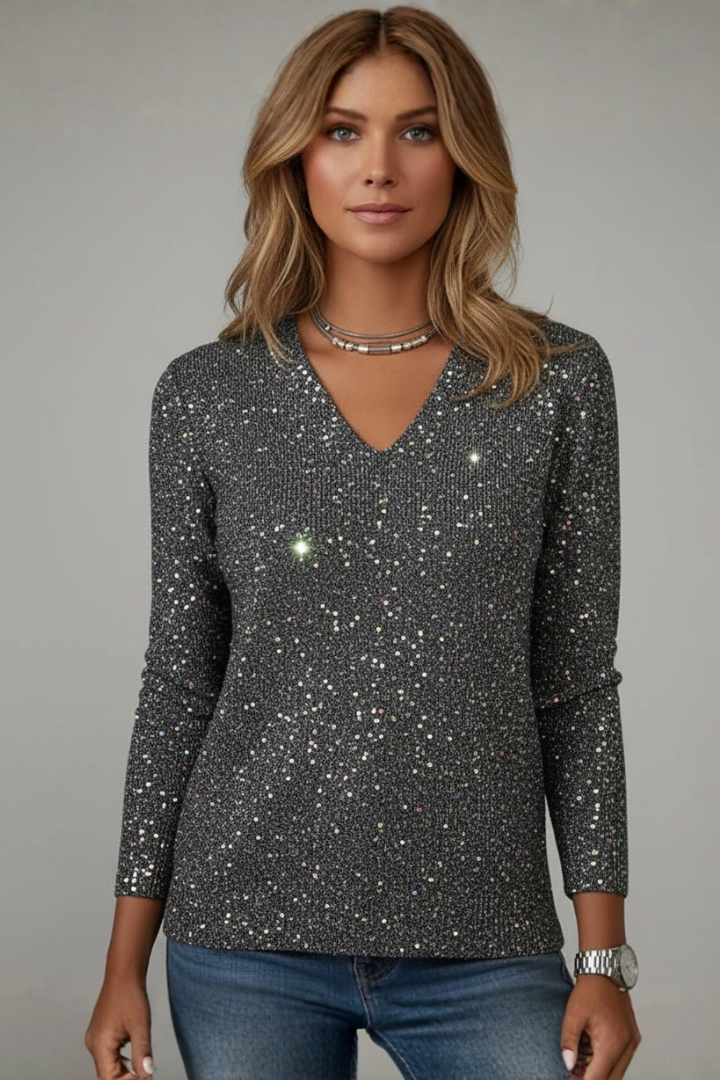 Samantha | Women's Sequin V-Neck Sweater with Long Sleeves