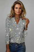 Samantha | Women's Sequin V-Neck Sweater with Long Sleeves