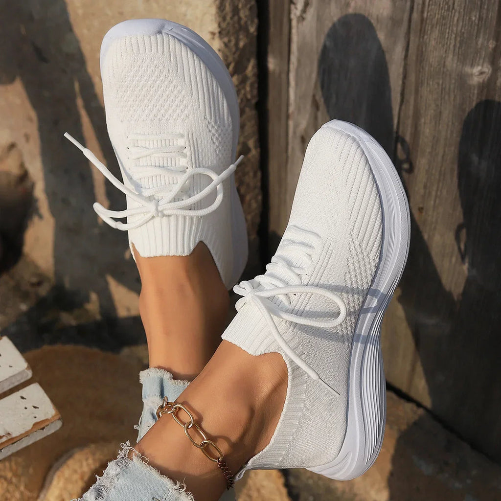Ribbed Knit Sock Lace Up Lightweight Casual Sneakers