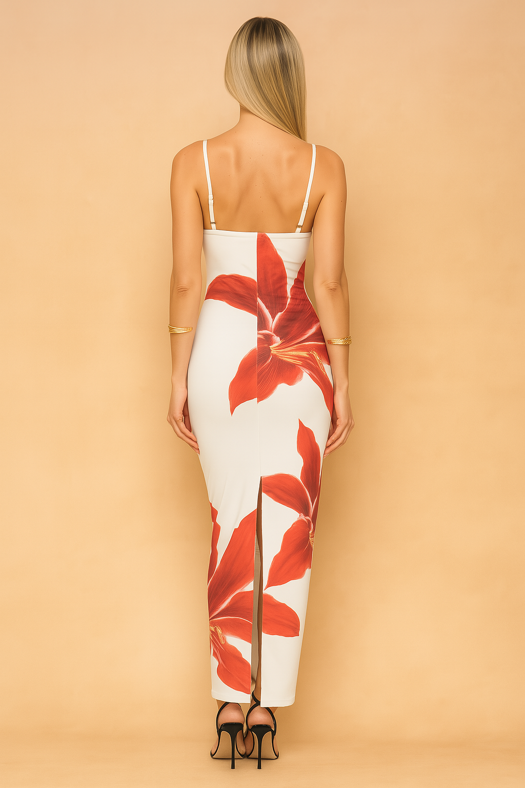 Oversized Floral Print Spaghetti Strap Bodycon Maxi Dress