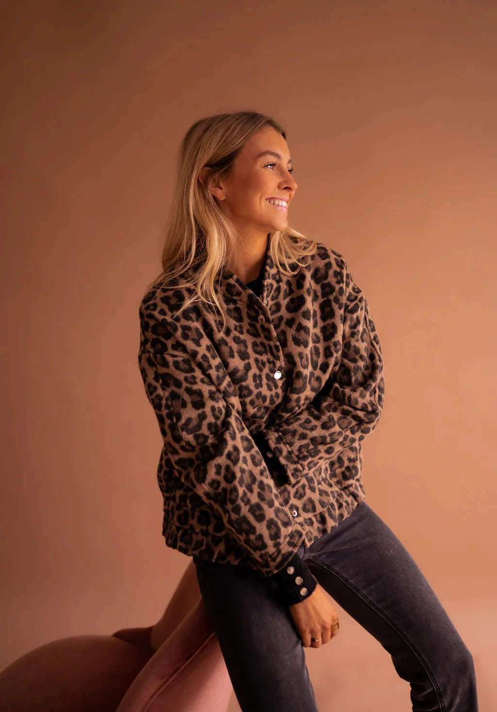 Leopard Print Snap-Front Bomber Jacket