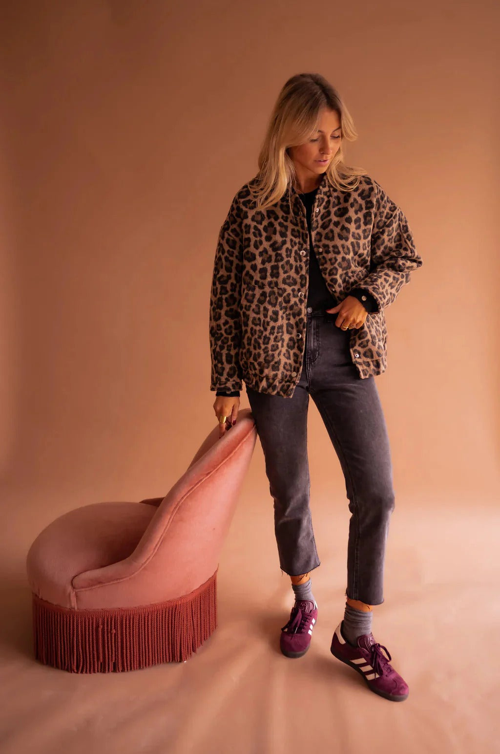 Leopard Print Snap-Front Bomber Jacket