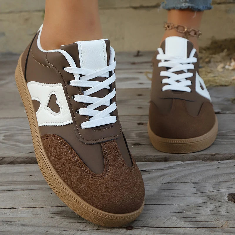Heart Cutout Panelled Gum Sole Lace Up Casual Sneaker