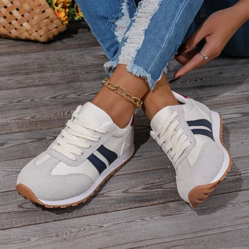 Retro Stripe Colourblock Lace Up Casual Sneakers