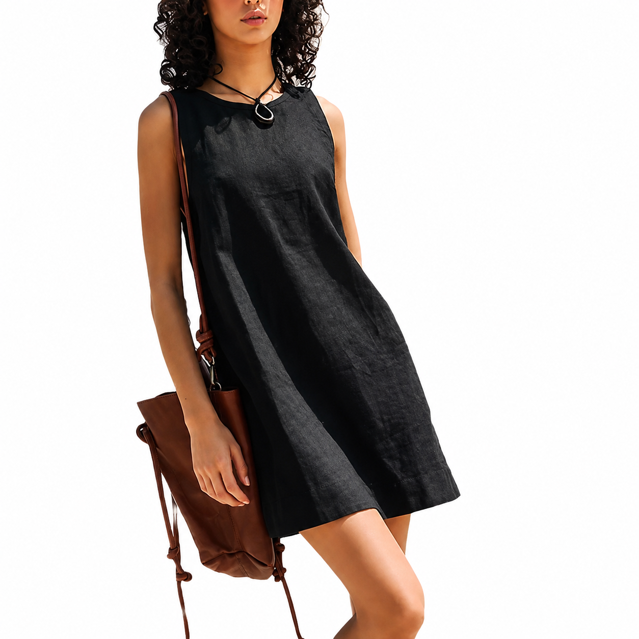 Round Neck Sleeveless Shift Cotton Mini Dress
