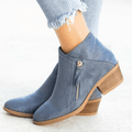 Suede Side Zip Block Heel Casual Ankle Boot