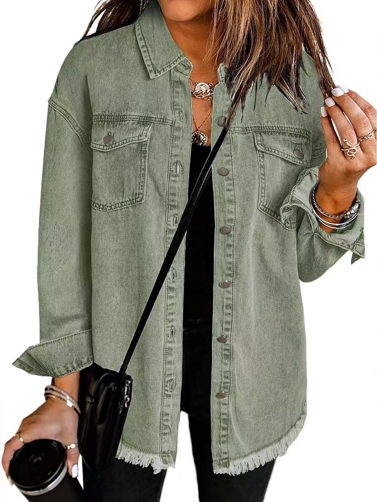 Longline Frayed Casual Hem Denim Jacket