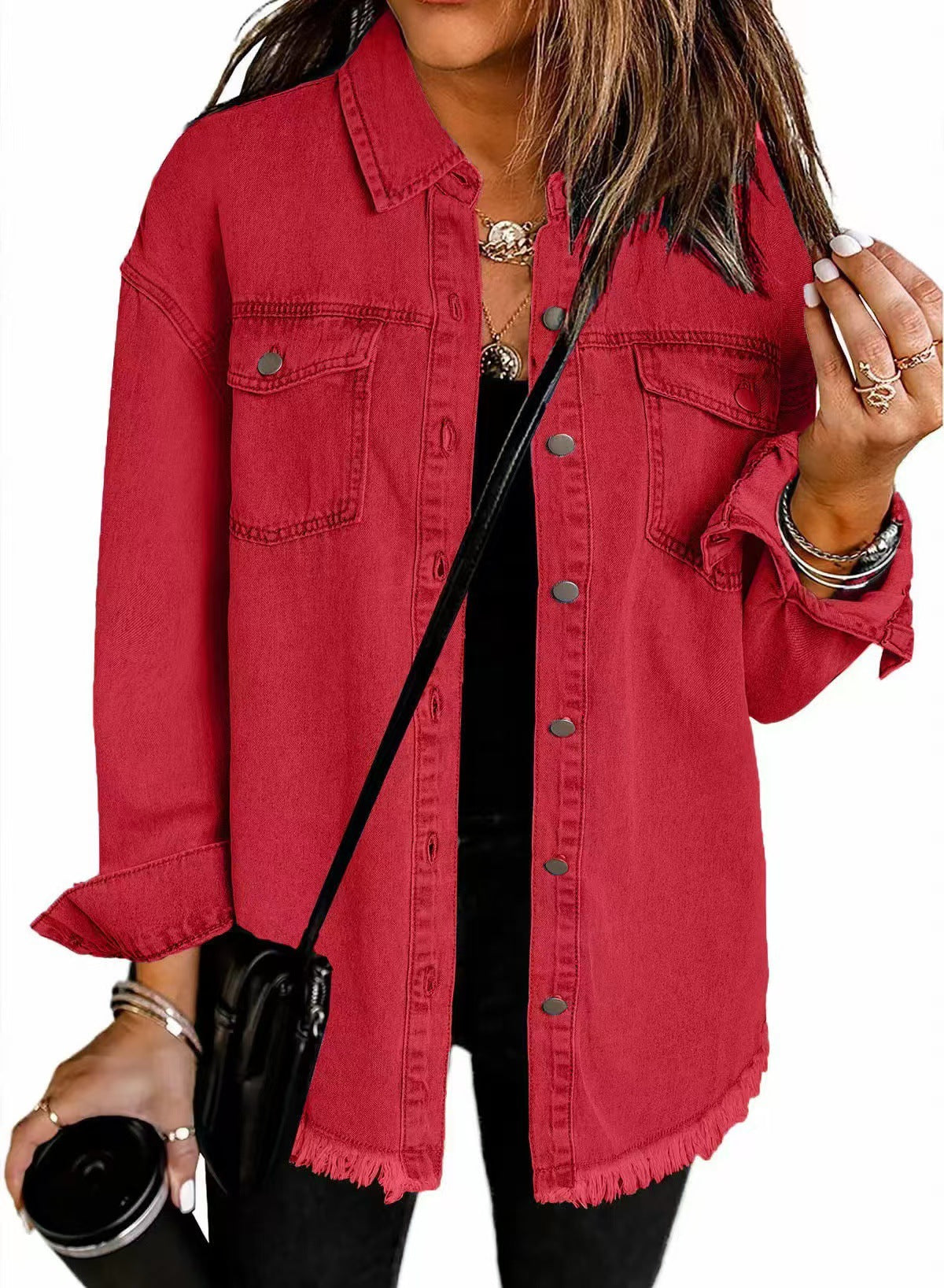 Longline Frayed Casual Hem Denim Jacket