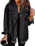 Longline Frayed Casual Hem Denim Jacket
