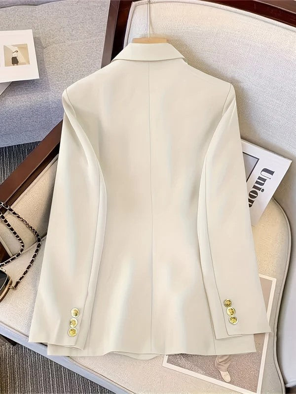 Gold Button Double Breasted Notch Lapel Tailored Blazer