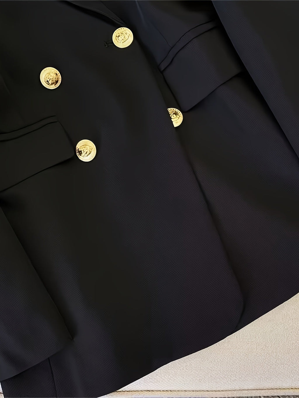 Gold Button Double Breasted Notch Lapel Tailored Blazer