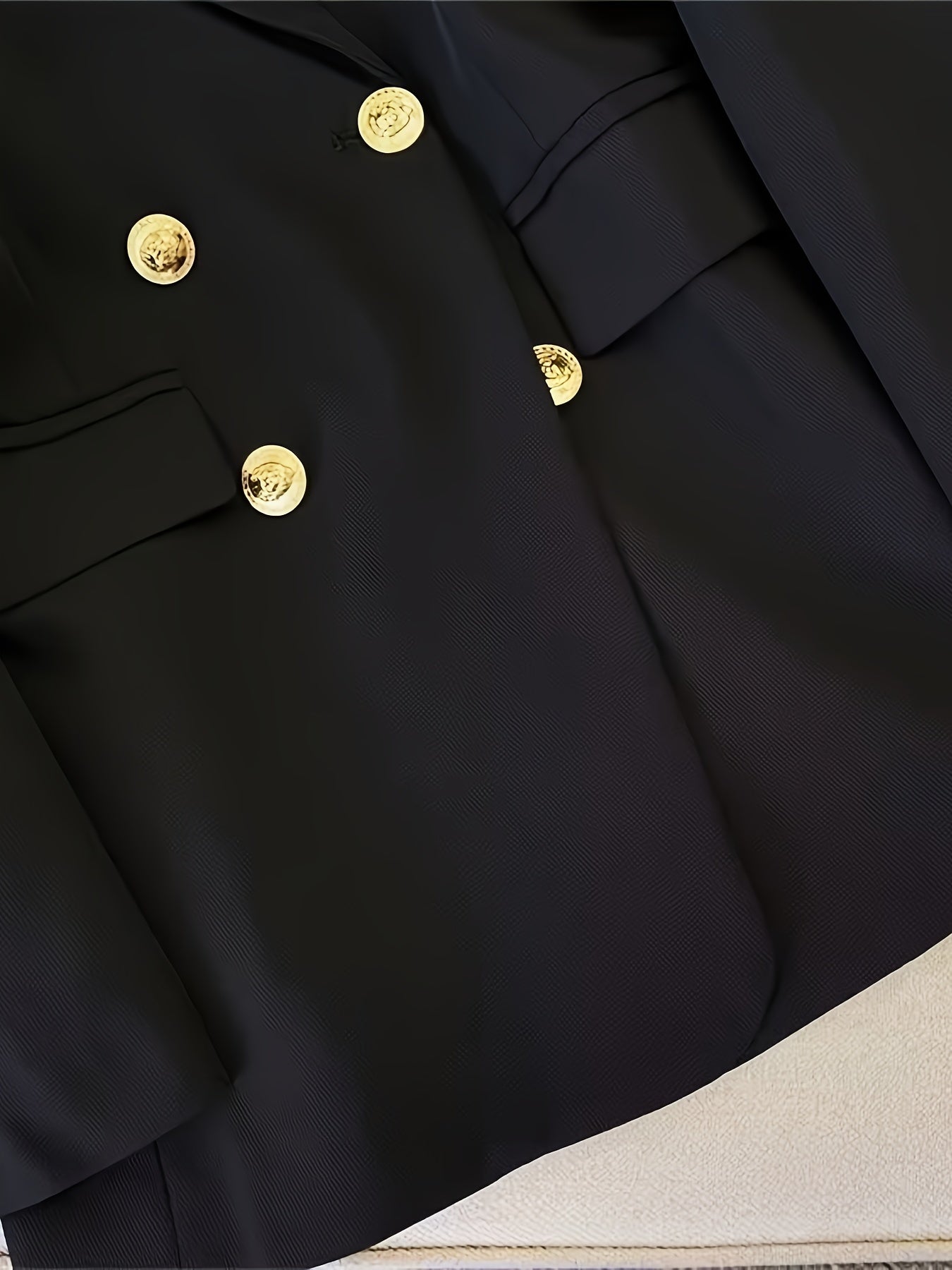 Gold Button Double Breasted Notch Lapel Tailored Blazer