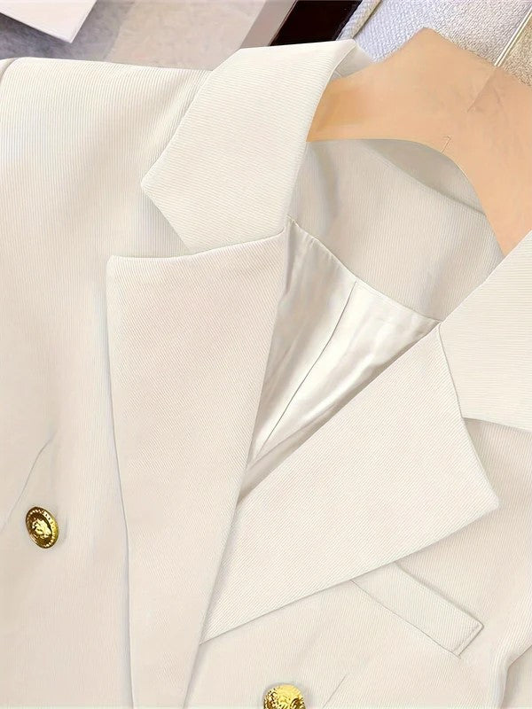 Gold Button Double Breasted Notch Lapel Tailored Blazer