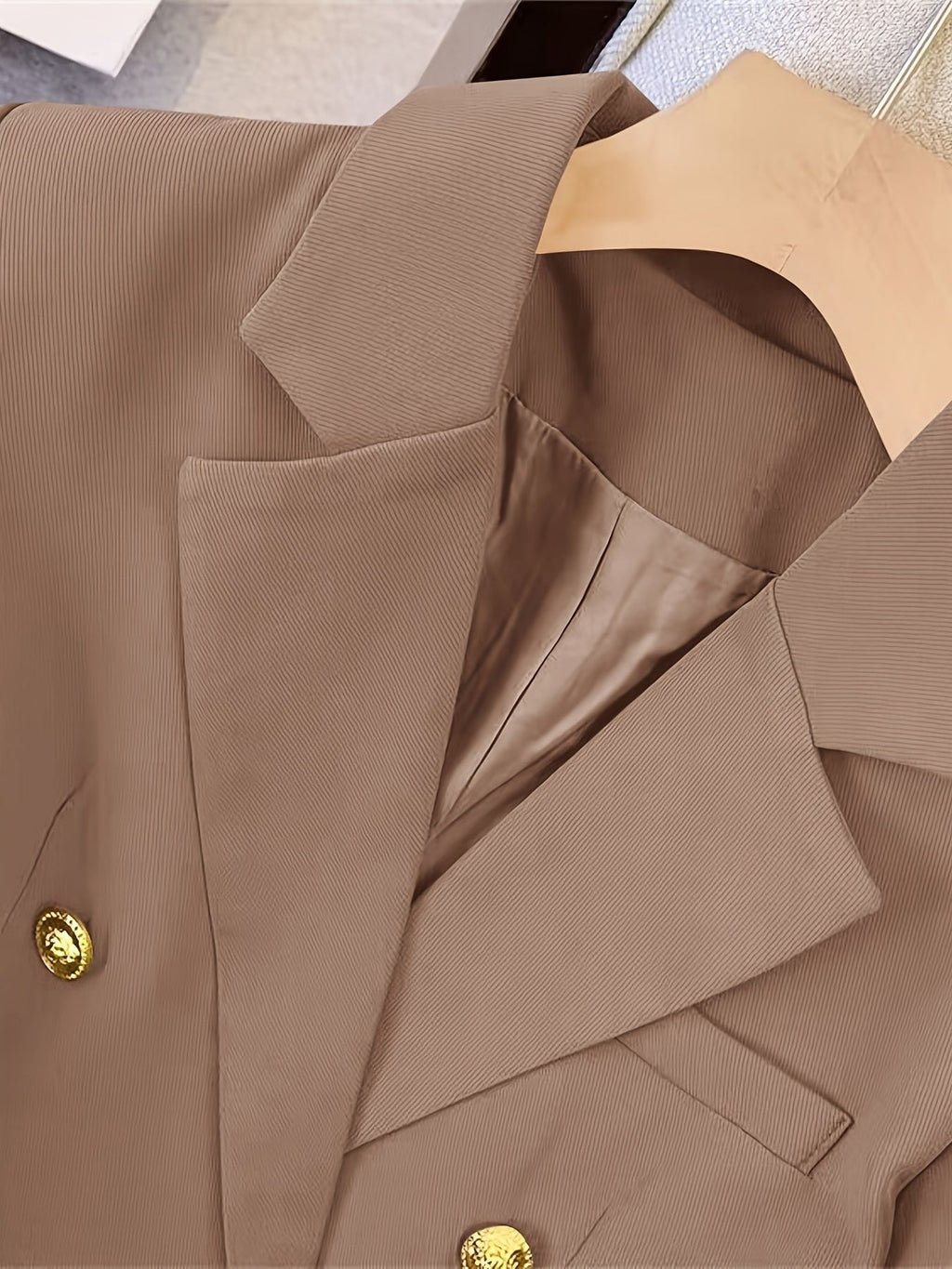 Gold Button Double Breasted Notch Lapel Tailored Blazer