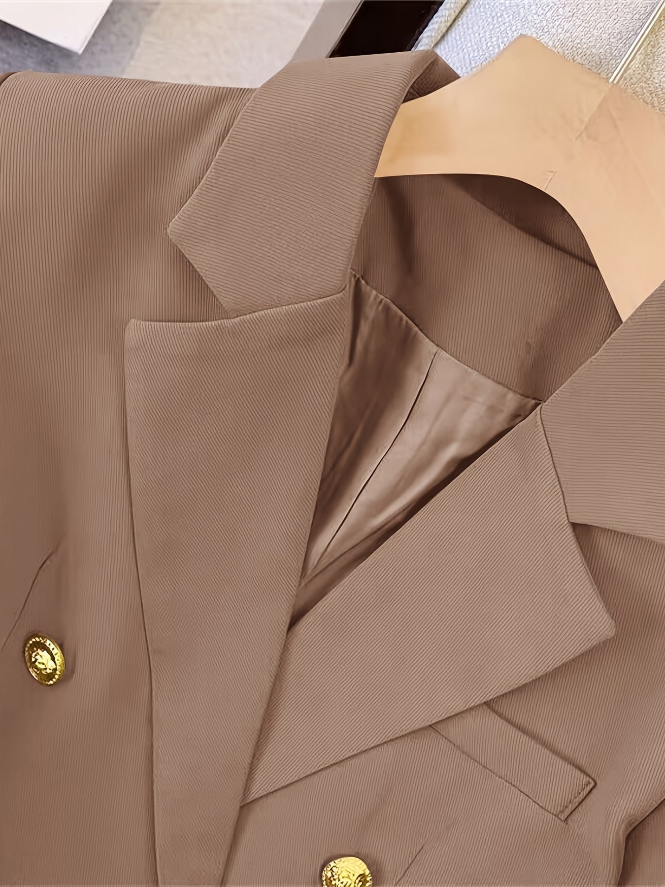 Gold Button Double Breasted Notch Lapel Tailored Blazer