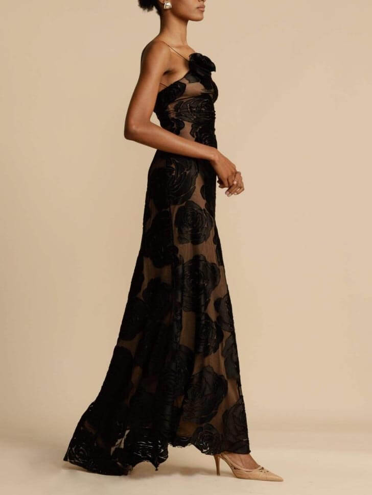 Floral Lace One-Shoulder Homecoming Dress