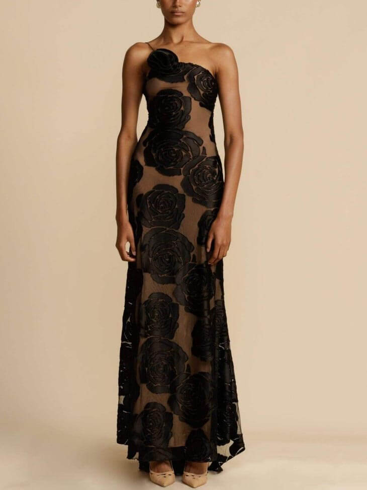 Floral Lace One-Shoulder Homecoming Dress