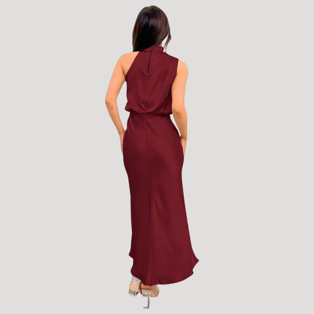 Satin High Neck Halter Homecoming Maxi Dress