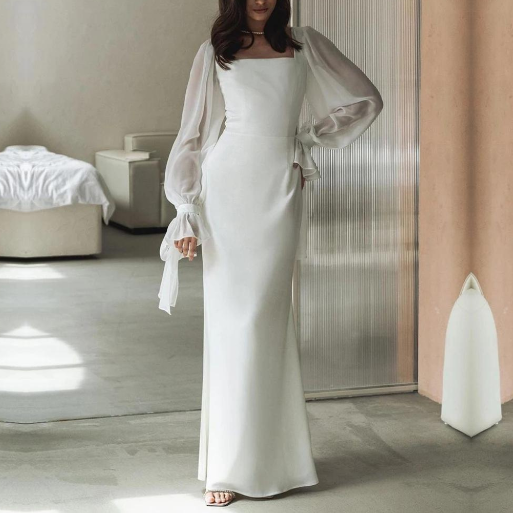 Square Neck Bishop Sleeve Homecoming Maxi Dress