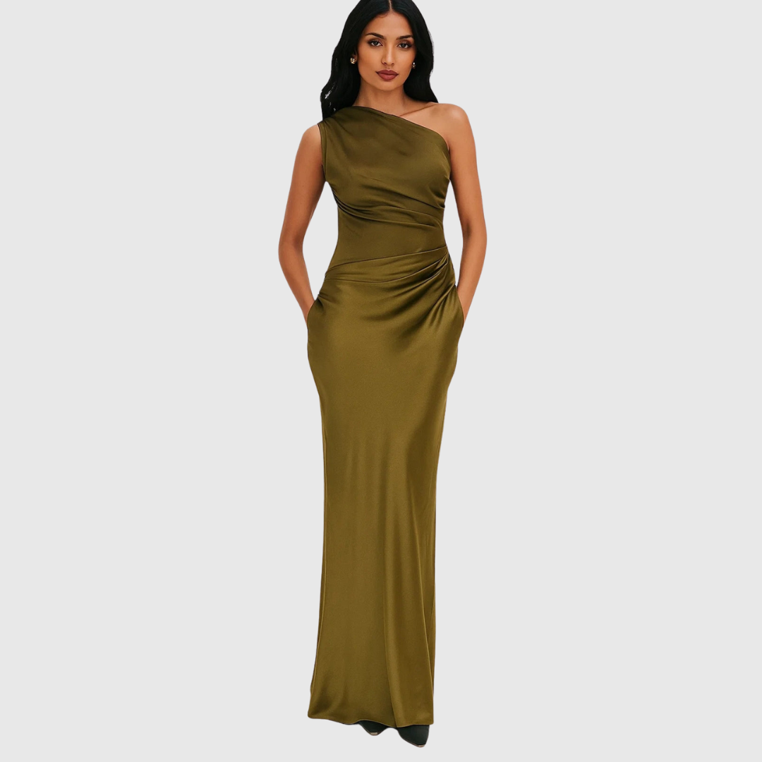 Satin One-Shoulder Ruched Homecoming Dress
