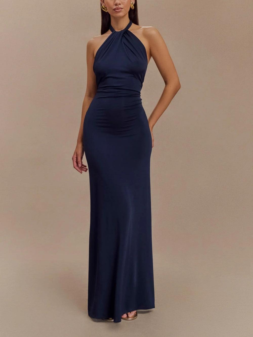 Twist Halter Open Back Homecoming Dress
