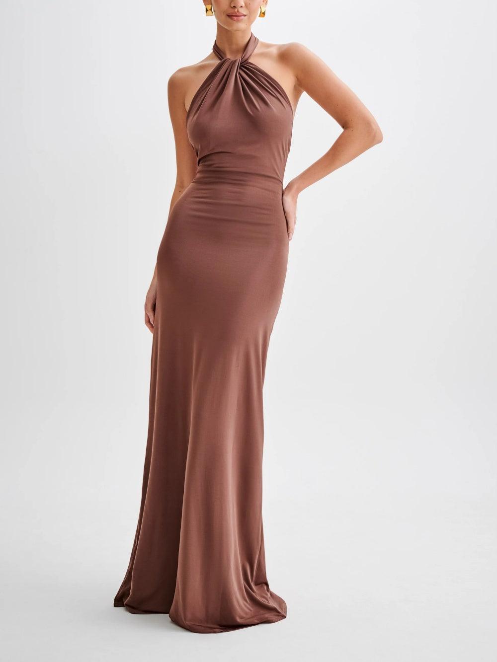 Twist Halter Open Back Homecoming Dress