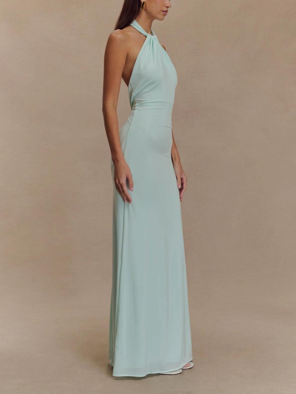 Twist Halter Open Back Homecoming Dress