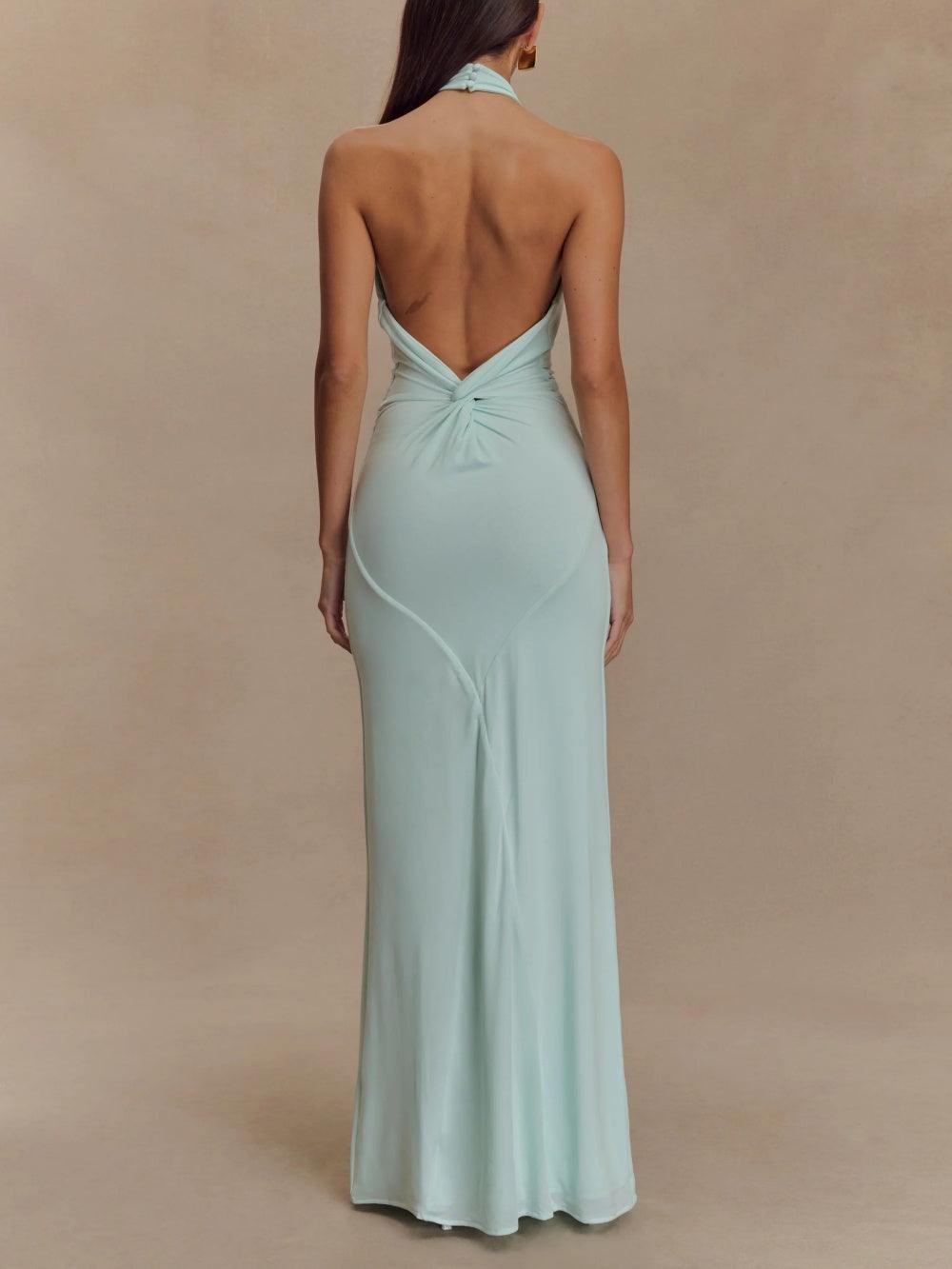 Twist Halter Open Back Homecoming Dress