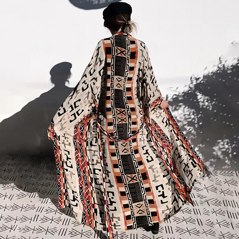 Bohemian Kimono Rayon Print Swimsuit Cover Up Relaxed Summer Dress