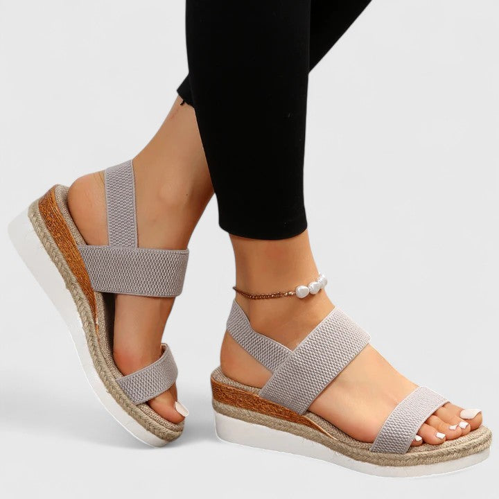 Elastic Knit Strap Espadrille Slingback Platform Wedge Sandal