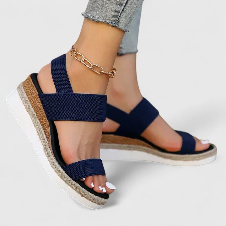 Elastic Knit Strap Espadrille Slingback Platform Wedge Sandal