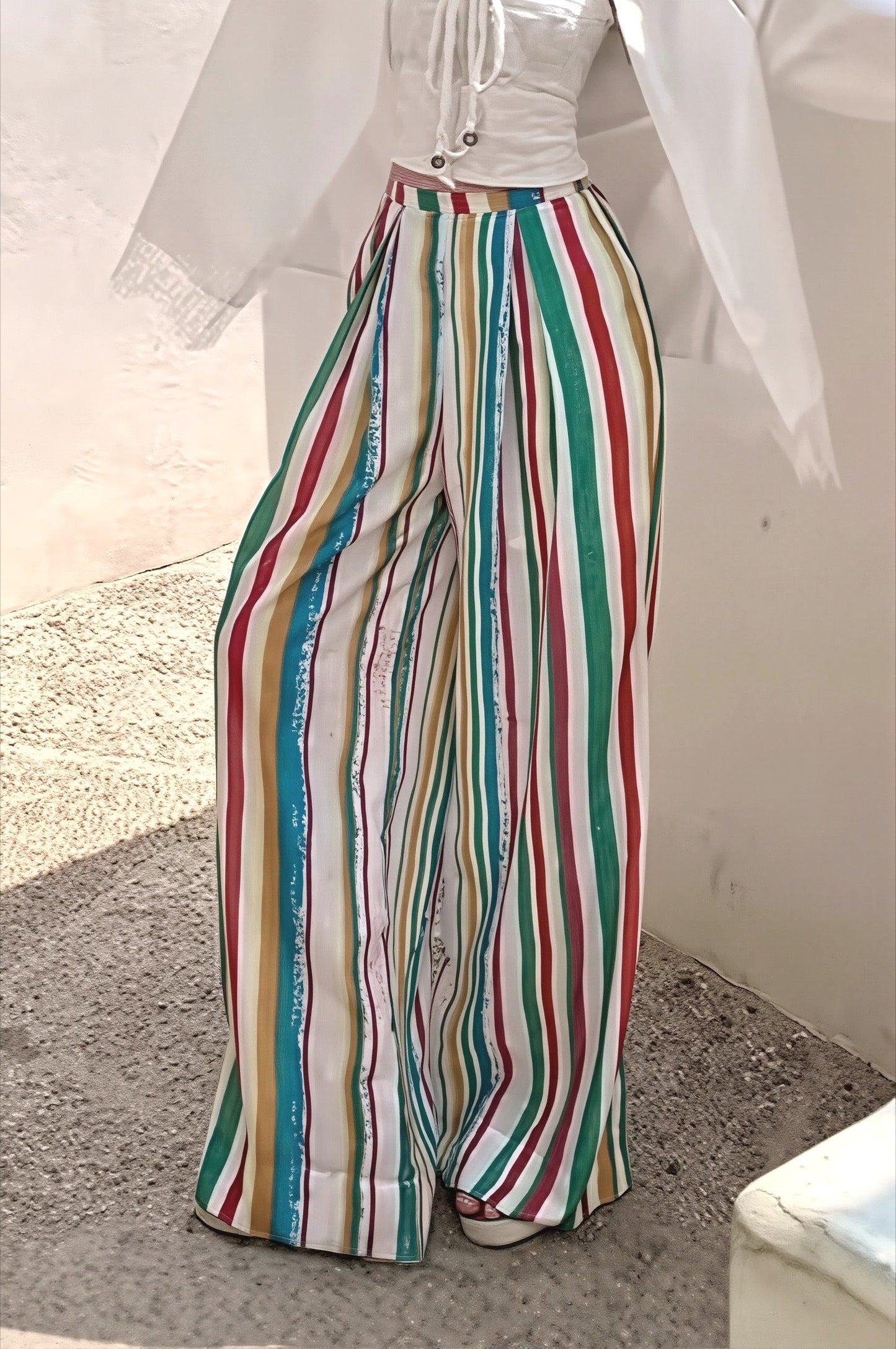 Boho Colorful Stripe High Waist Pants