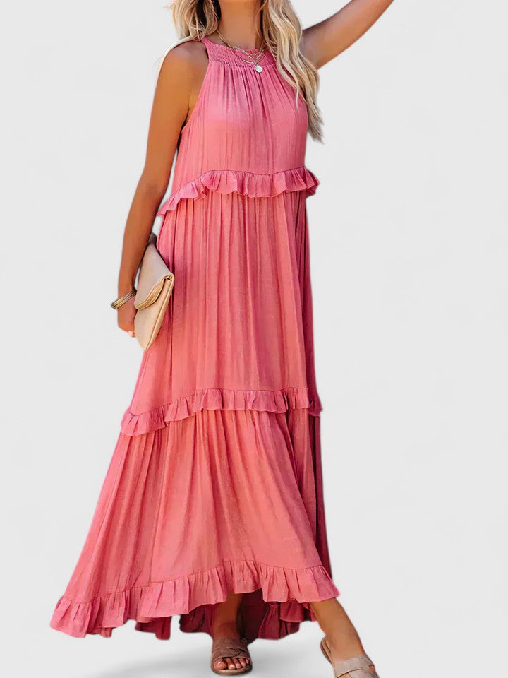 Sleeveless Tiered Maxi Summer Dress Ruffle Detail Loose Fit